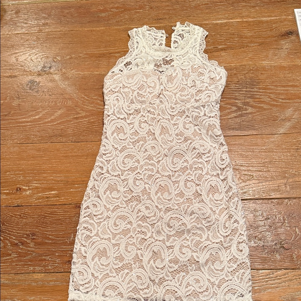 Sequin Hearts Ivory Lace Mini Dress